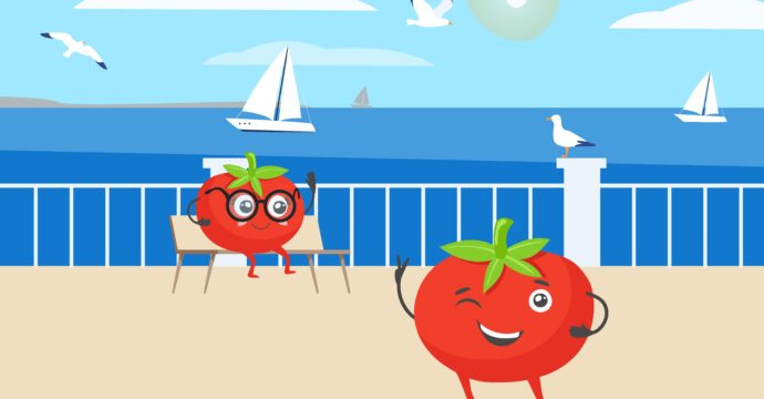 Illustration : deux tomates se croisent au bord de la Méditerranée